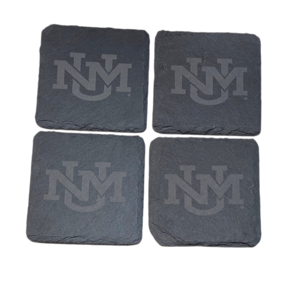 NMU - Set of 4 Northern Michigan      Slate Coaster Set with Bamboo Holder NWOT - Picture 3 of 5